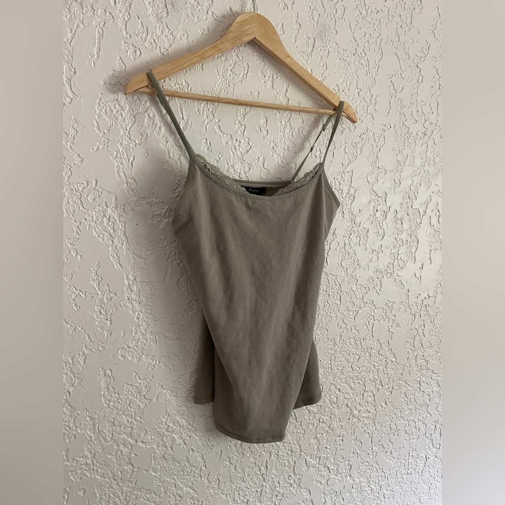 EXPRESS Vintage Y2K Lace Trimmed Cotton Stretch Cami Top Built in Shelf Bra - Picture 3 of 6